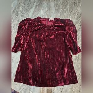 Burgundy Crushed Velvet Puff Sleeve Top LEYDEN Holiday Party Glam Retro Vintage